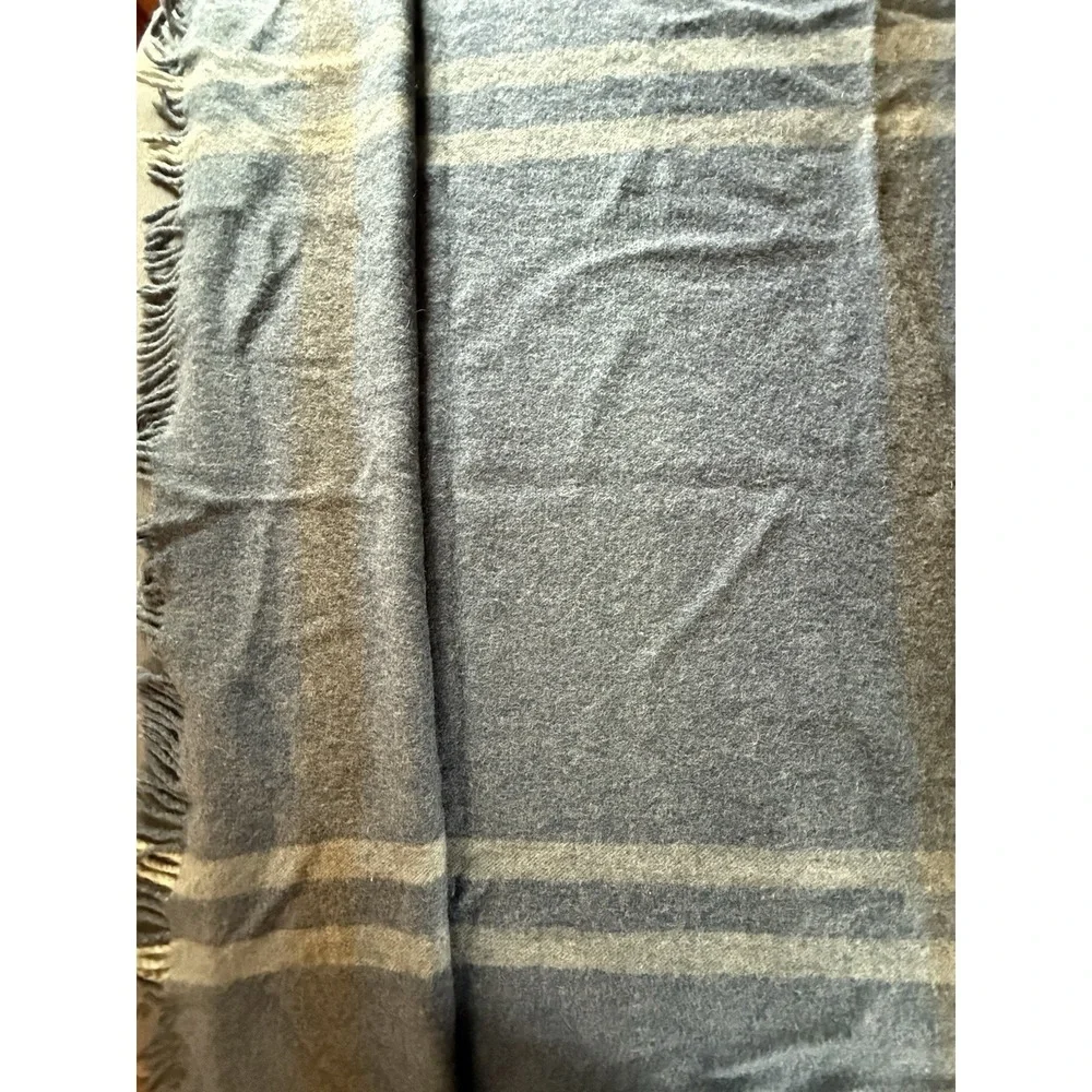 Samband Landau Wool Throw Blanket Plaid Blue Grey Made in Iceland OS